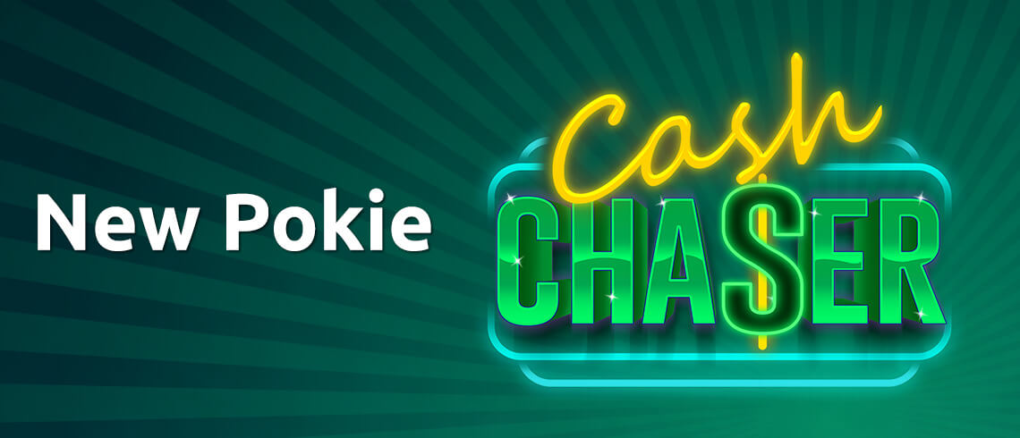 Cash Chaser new pokie at PlayCroco with neon retro-style logo on a green background